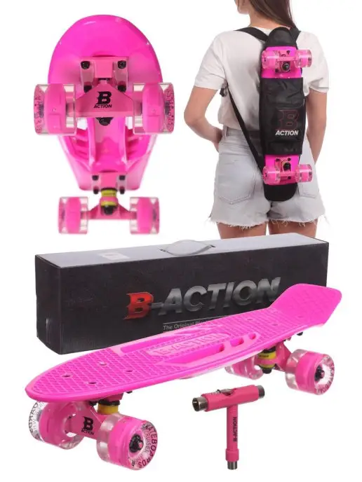 B-Action Skateboards Премиальный Скейтборд Пенниборд со светящимися колесами