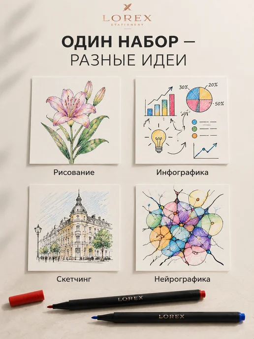 Lorex Фломастеры для рисования скетчинга набор 24 цвета, 24 цв., фото 7