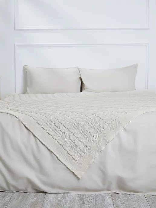 HEDRICY Плед 220х240 на кровать диван покрывало вязаный Хлопок 100 %, 220x240