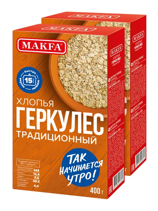 Макфа Геркулес "Традиционный", 2 шт. по 400 г, 2 шт, 400 г