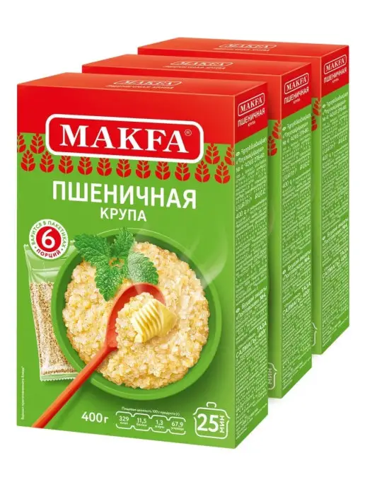 Makfa Крупа пшеничная "Полтавская", 3 шт. по 400г, 3 шт, 400 г