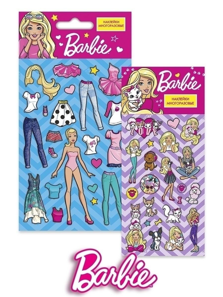 Многоразовые наклейки, стикеры кукла Барби и животные Barbie 29138957  купить в интернет-магазине Wildberries