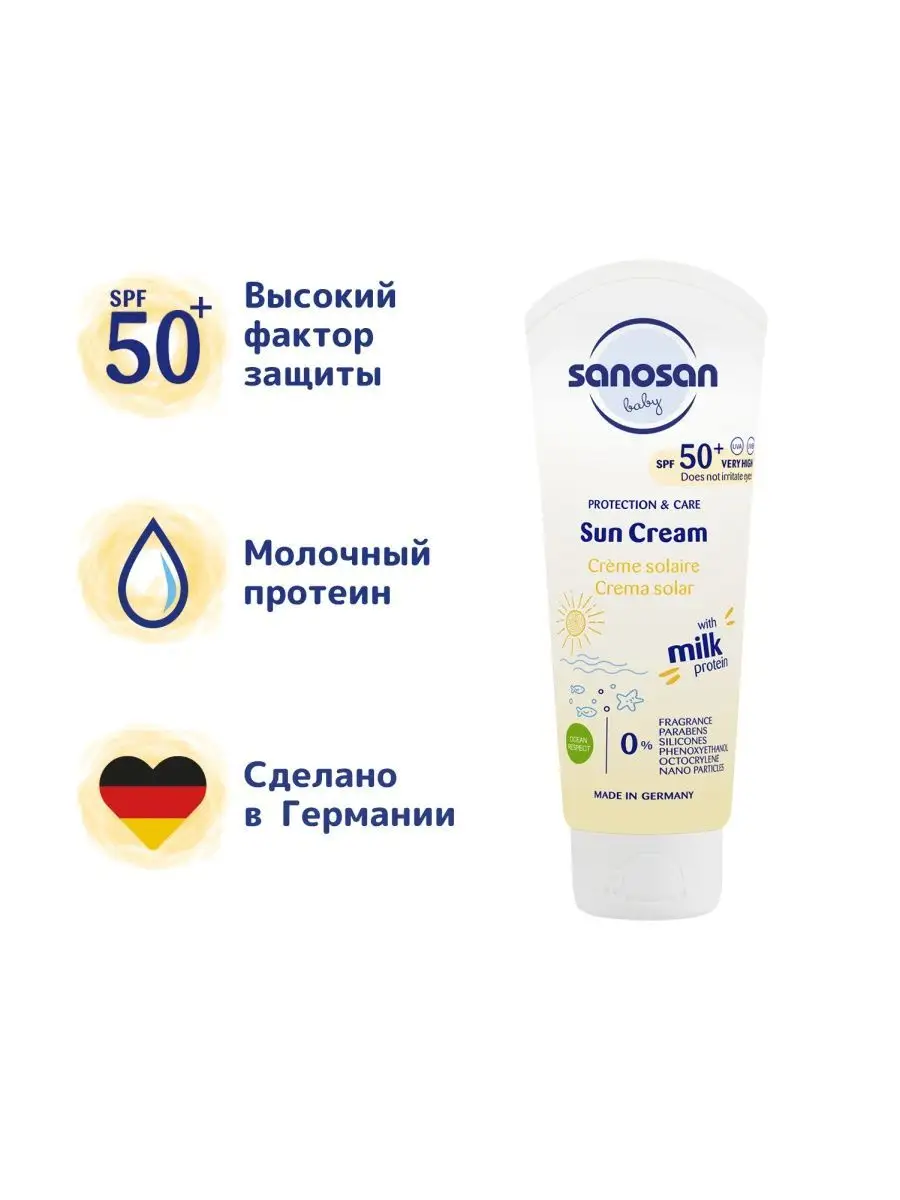 Солнцезащитный крем детский SPF50+ 75 мл SANOSAN 29300636 купить за 2 100 ₽  в интернет-магазине Wildberries