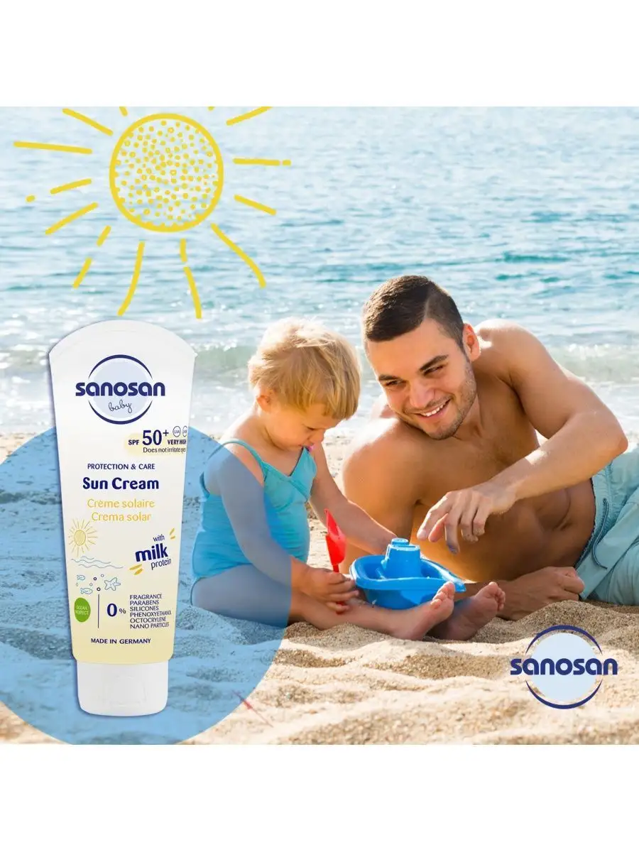 Солнцезащитный крем детский SPF50+ 75 мл SANOSAN 29300636 купить за 2 125 ₽  в интернет-магазине Wildberries