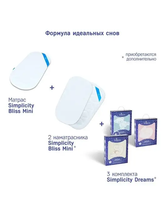 Simplicity Матрас для новорожденных Bliss Mini в колыбель или кроватку, белый, фото 3