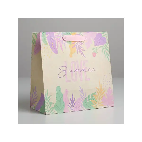 Подарочный пакет крафт квадратный, 22 × 22 × 11 см