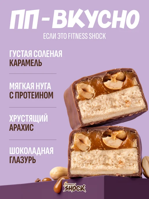 FitnesSHOCK Шоколадный батончик без сахара 12 шт по 50 г, 12 шт, 50 г, фото 2