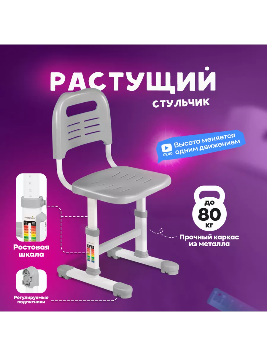 Avgusta Растущая парта для школьника, регулируемый стул Anatomica 29624622  купить за 8 540 ₽ в интернет-магазине Wildberries