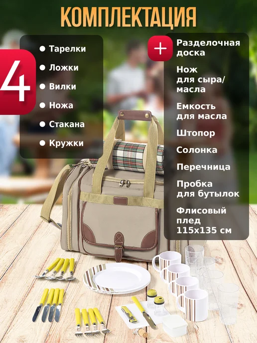 Green Glade Набор для пикника с посудой подарочный 4 персоны, зеленый, фото 2