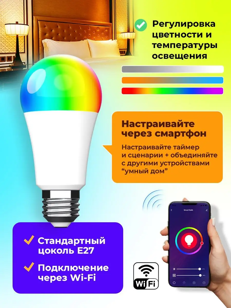 Умная лампочка Wi-Fi светодиодная освещения SLA-1077-Tuya Ritmix 29735751 купить за 470 ₽ в интернет-магазине Wildberries