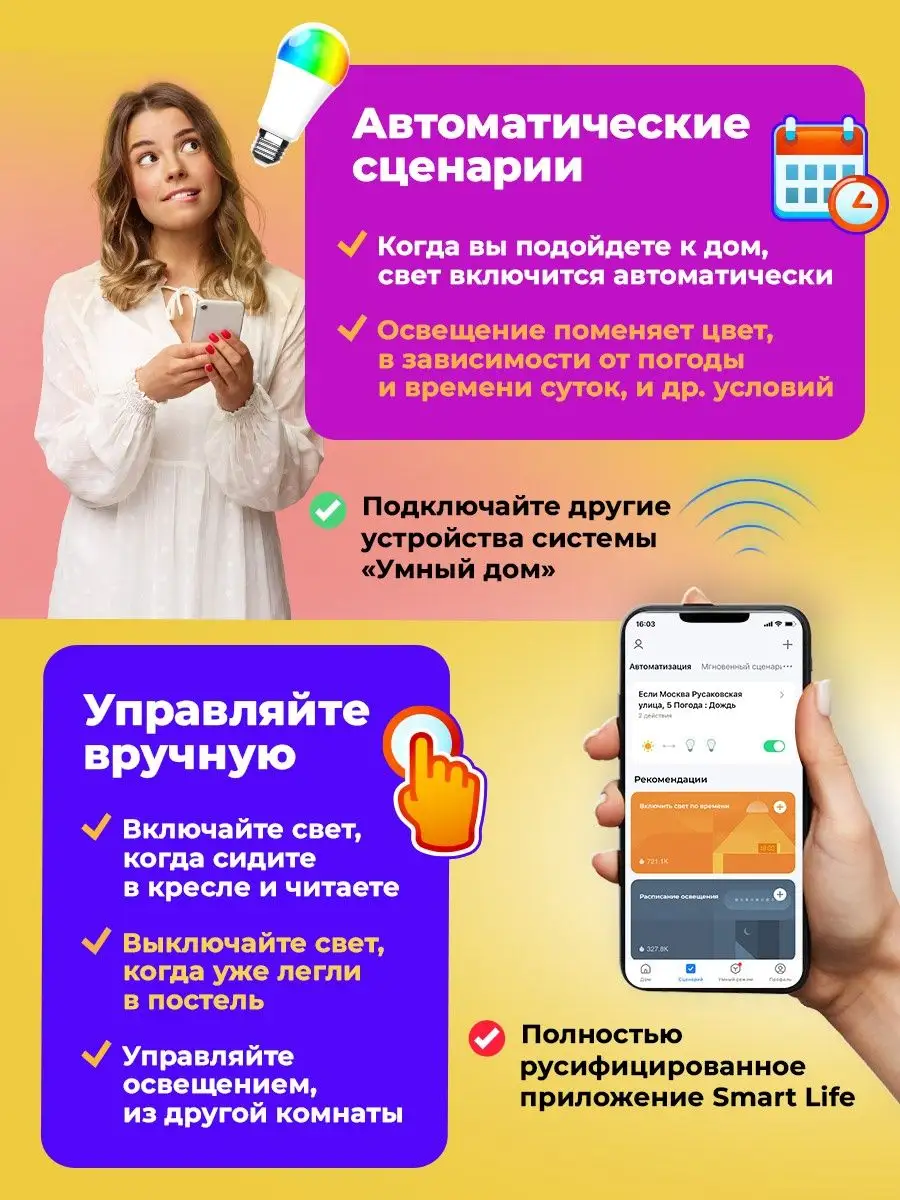 Умная лампочка Wi-Fi светодиодная освещения SLA-1077-Tuya Ritmix 29735751  купить за 470 ₽ в интернет-магазине Wildberries