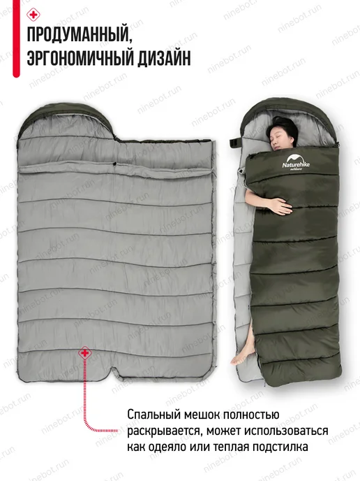 Naturehike Спальник туристический Envelope Cotton U150 (правый), зеленый, фото 8