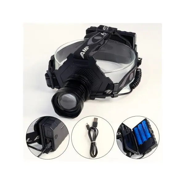Фонарь налобный аккумуляторный, P50, zoom, USB