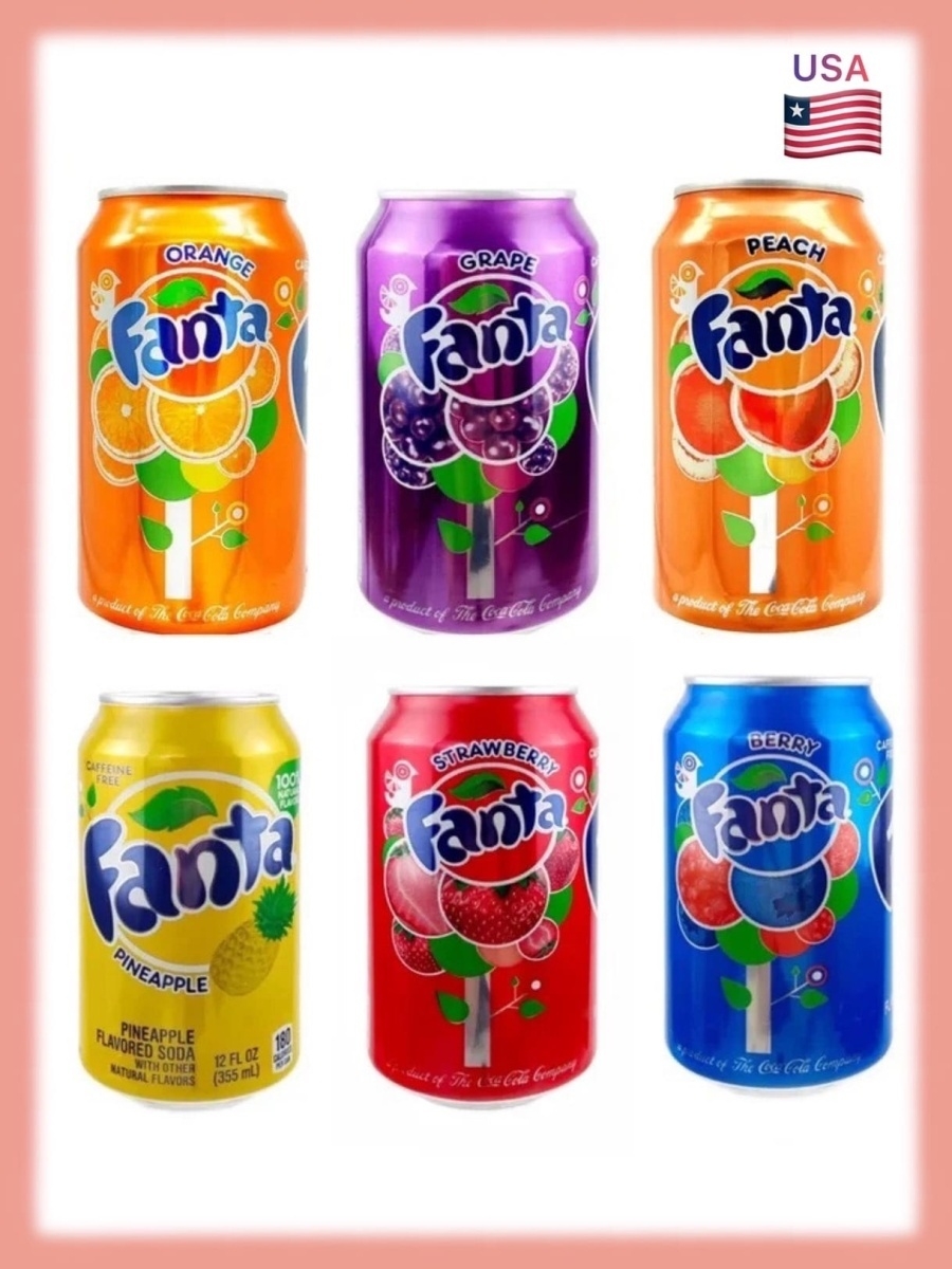 Напиток газированный Fanta / Набор из 6 разных вкусов по 0.35мл,США(USA)  Fanta USA 30203444 купить в интернет-магазине Wildberries