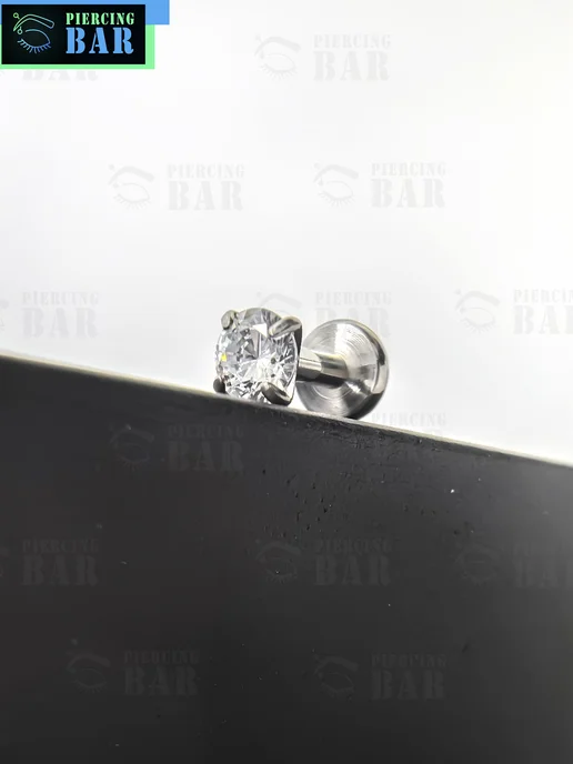 PIERCING BAR Пирсинг лабрет с камнем, белый, фото 2