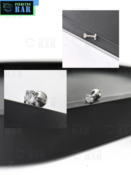 PIERCING BAR Пирсинг лабрет с камнем, белый, фото 6