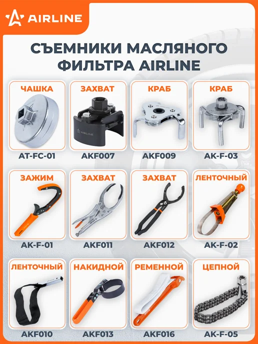 AIRLINE Съемник масляного фильтра "Ременной" 30-160мм, 30-160мм, фото 6