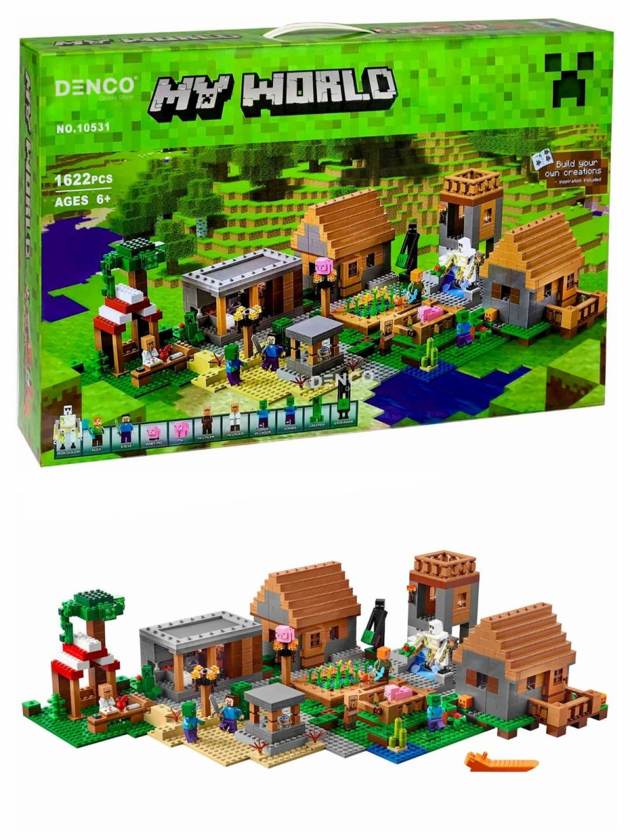 Конструктор Майнкрафт Деревня игрушки Minecraft 1626 деталей DENCO.store  30290217 купить в интернет-магазине Wildberries