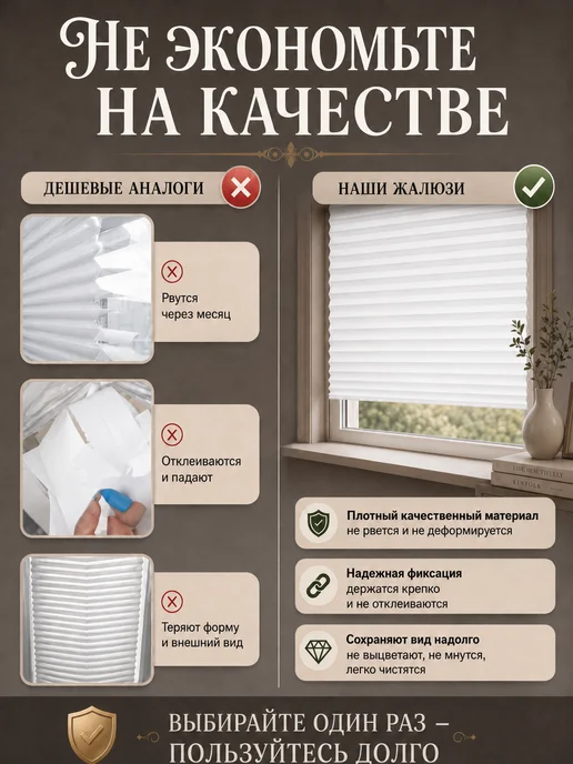 Vilakehome Жалюзи самоклеящиеся тканевые 90 см, белый, фото 3