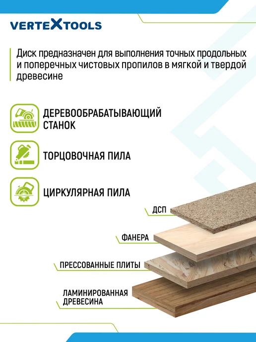 Vertextools Диск пильный по дереву для болгарки 165 мм 22,2-20, вариант, фото 2
