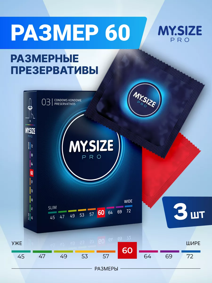 Презервативы ультратонкие увеличенные 60 размер XXL 3 штуки MY.SIZE  30313387 купить за 563 ₽ в интернет-магазине Wildberries