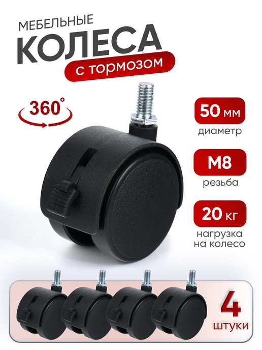 PARTNER. Колесики для мебели, черный