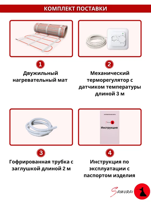 iSamurai Теплый пол электрический под плитку 3м2 с терморегулятором, вариант, фото 4