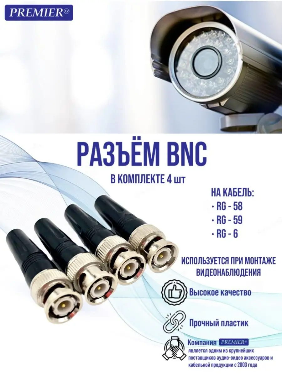 Разъем BNC штекер для видеонаблюдения