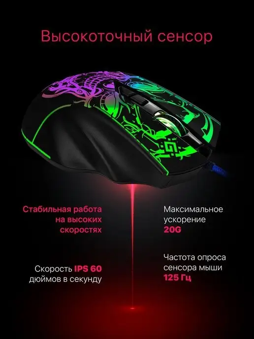 DEFENDER Мышка игровая проводная с подсветкой Bulletstorm 7200 dpi, вариант, фото 3