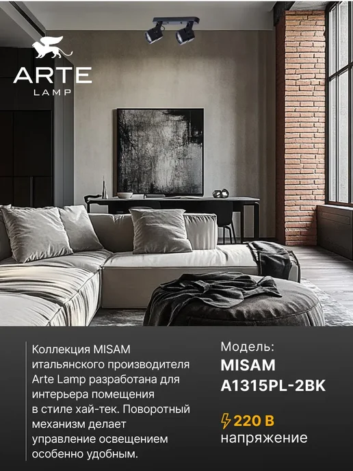 Arte Lamp Спот MISAM A1315PL-2BK, черный, фото 2