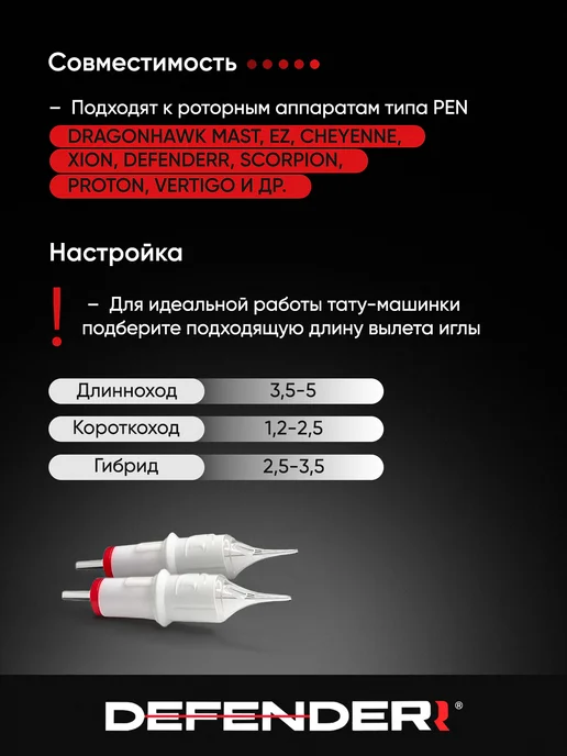 DEFENDER Картриджи для тату и перманента Дефендер, 20 шт, фото 4