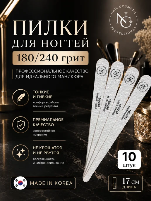 nail cosmetic Пилки капля 17 см для маникюра 180-240 грит 10 шт, 10 шт