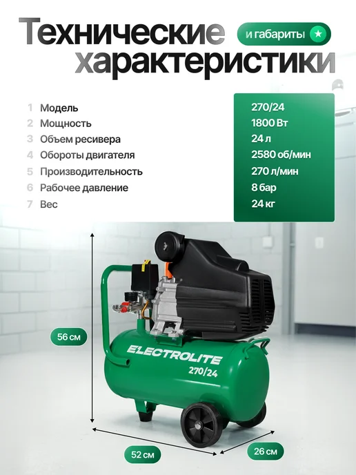 ELECTROLITE Компрессор воздушный масляный 320 50, вариант, фото 8