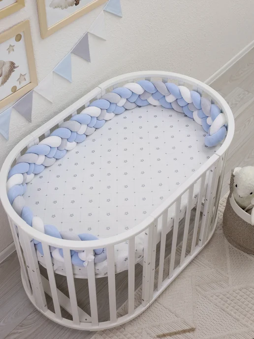 Fetro_Decor Бортик в кроватку для новорожденных косичка 240 см, голубой, фото 8