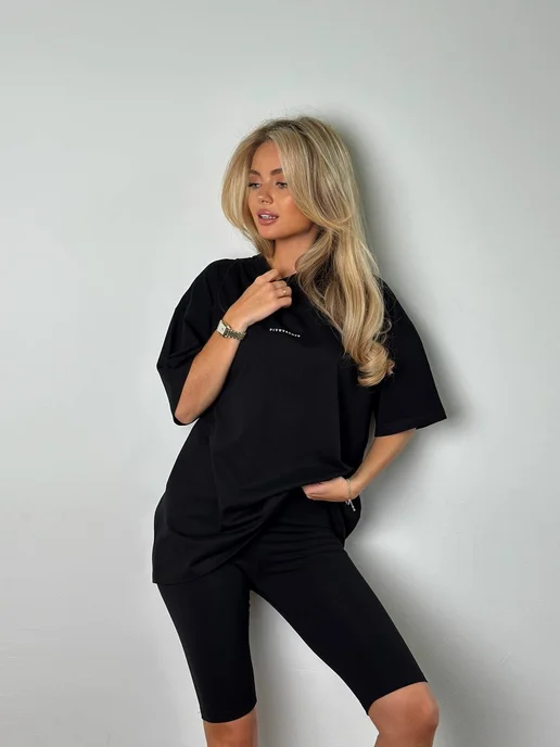 PIVOVAROFF WEAR Велосипедки хлопок высокая талия домашние короткие, черный, фото 4