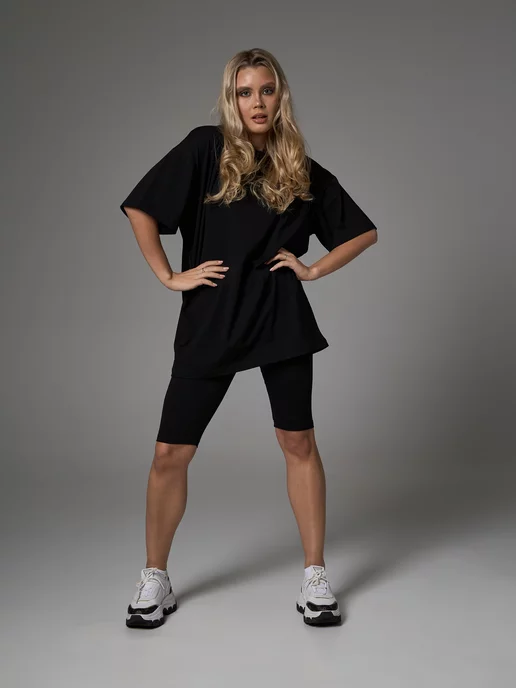 PIVOVAROFF WEAR Велосипедки хлопок высокая талия домашние короткие, черный, фото 5