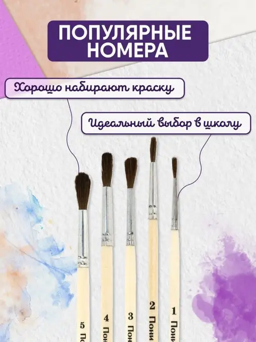 Schoolformat Кисти для рисования 5 штук художественные №1 2 3 4 5, вариант, фото 2