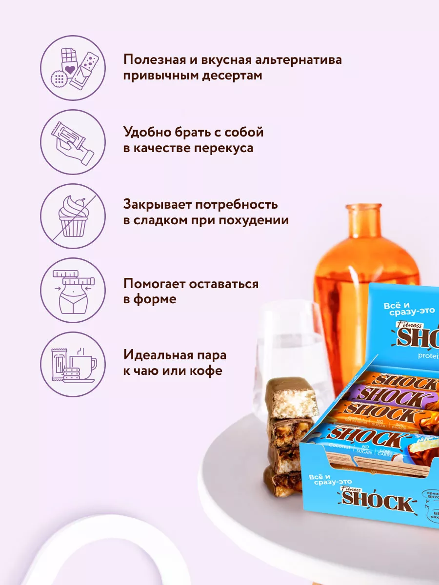 Протеиновые батончики без сахара для похудения 12 шт FitnesShock 31344425  купить за 892 ₽ в интернет-магазине Wildberries