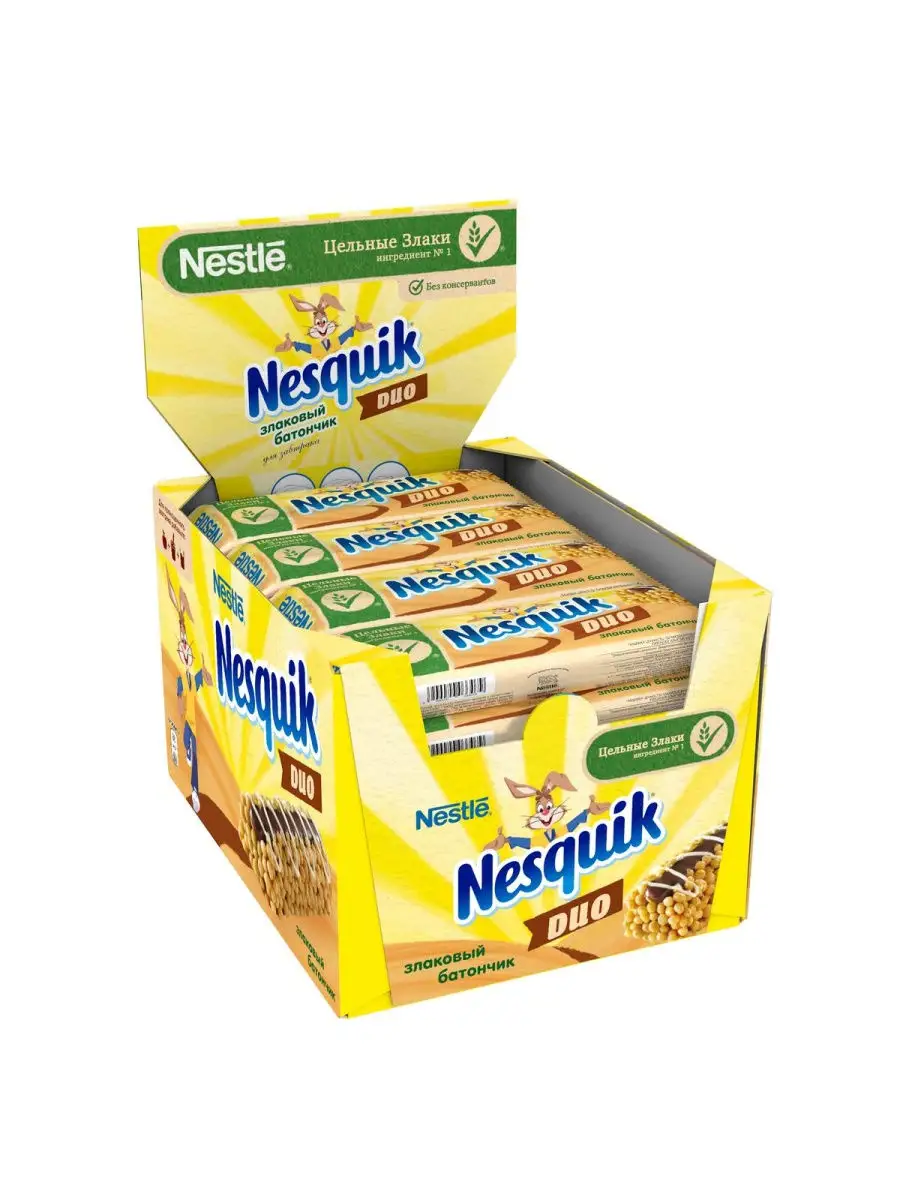 NESQUIK DUO Злаковый батончик, обогащенный витаминами и минеральными  веществами 16шт по 23 г Nesquik 31437504 купить в интернет-магазине  Wildberries