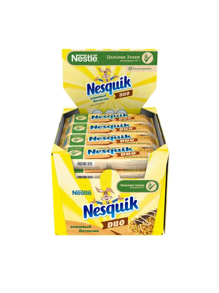 NESQUIK DUO Злаковый батончик, обогащенный витаминами и минеральными  веществами 16шт по 23 г Nesquik 31437504 купить в интернет-магазине  Wildberries