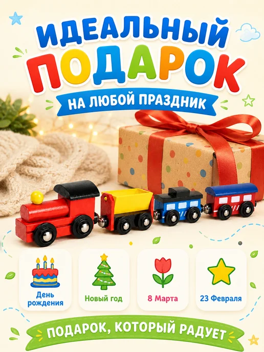 Играй с умом Поезд детский на магнитах развивающая игрушка деревянный, синий, фото 7