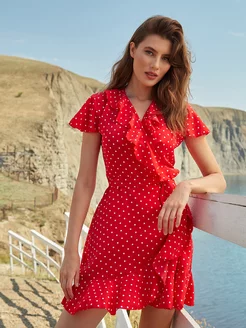 Платье летнее на запах в горошек мини E.Y. Store 31444323 купить за 1 905 ₽ в интернет-магазине Wildberries
