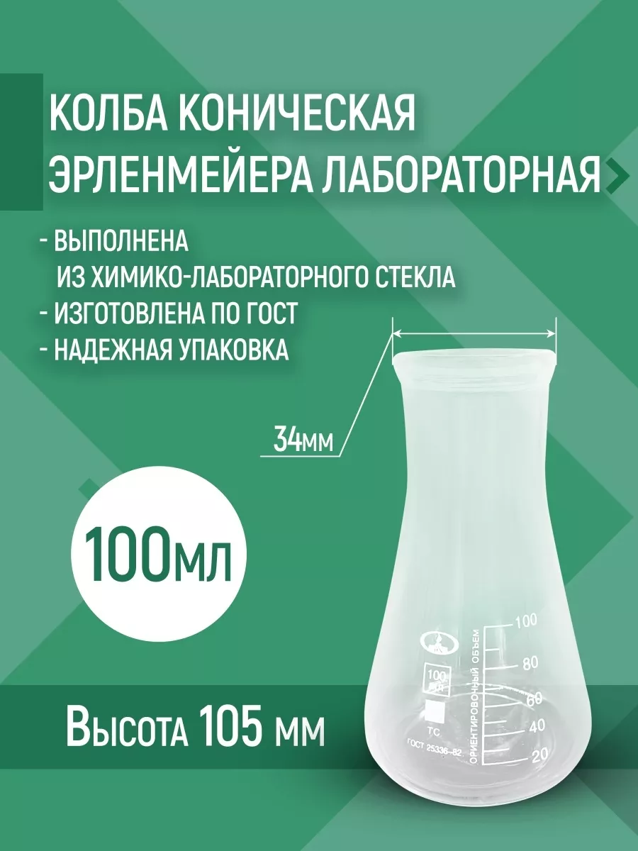 Колба коническая Эрленмейера 100 мл Mina 31453828 купить в  интернет-магазине Wildberries