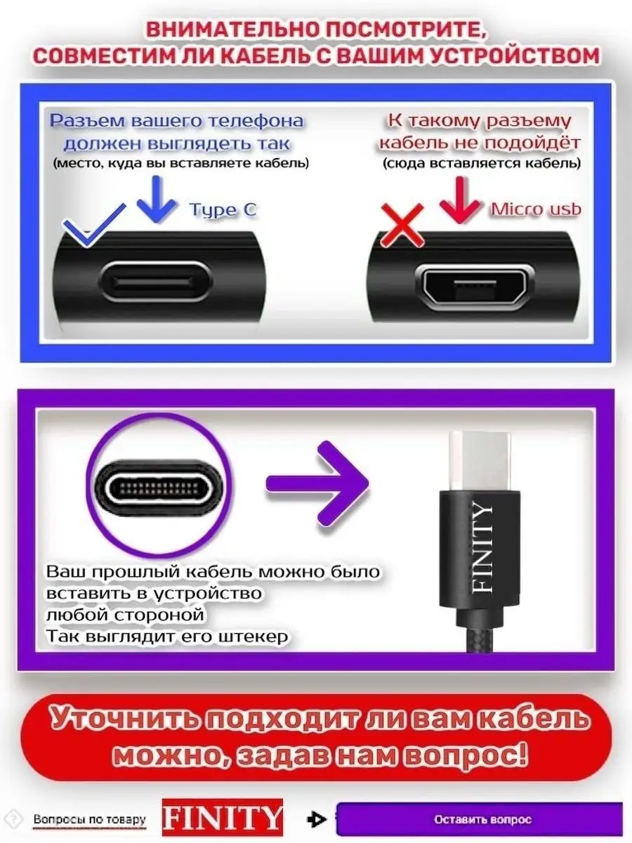 Кабель type c usb для зарядки телефона тканевый FINITY 31806734 купить в  интернет-магазине Wildberries