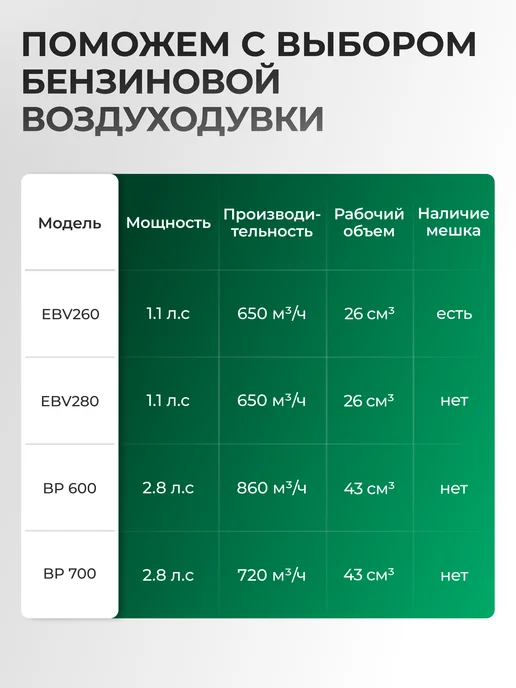 ELECTROLITE Бензиновая воздуходувка садовая EBV280, вариант, фото 7
