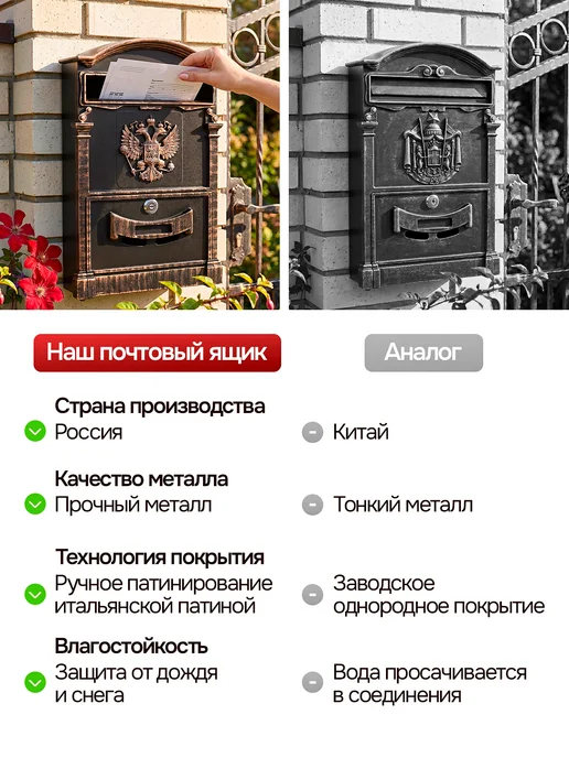 Замок 31 Почтовый ящик уличный металлический на забор "РОССИЯ", вариант, фото 5