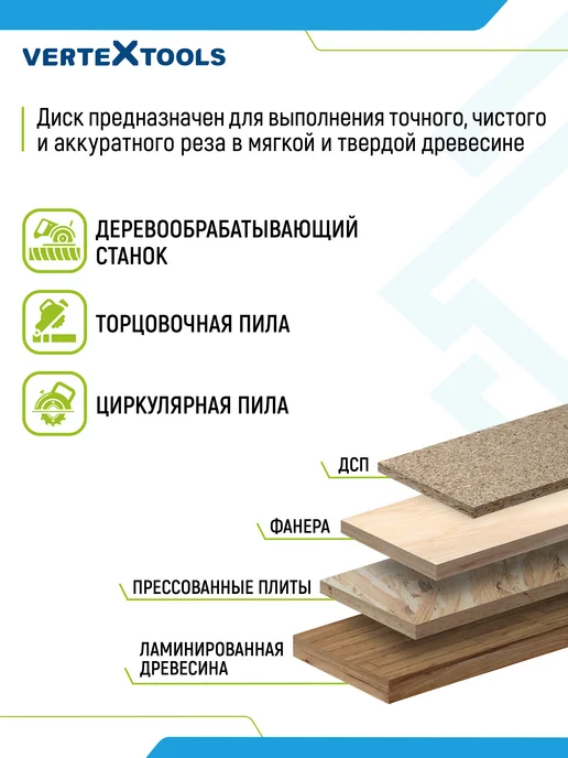 Vertextools Пильный диск по дереву 255 мм 80 зубьев, 255 мм, фото 2