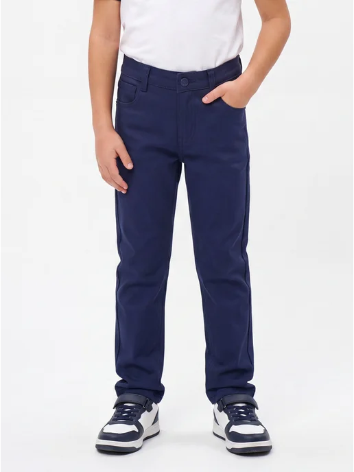 Yuke jeans Брюки школьные без стрелок в школу, синий, фото 5