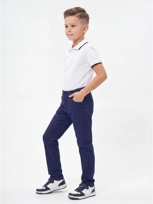 Yuke jeans Брюки школьные без стрелок в школу, синий, фото 8