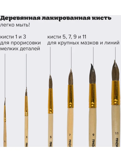 Пифагор Кисти для акварели, гуаши, 6шт, 6 шт, фото 3